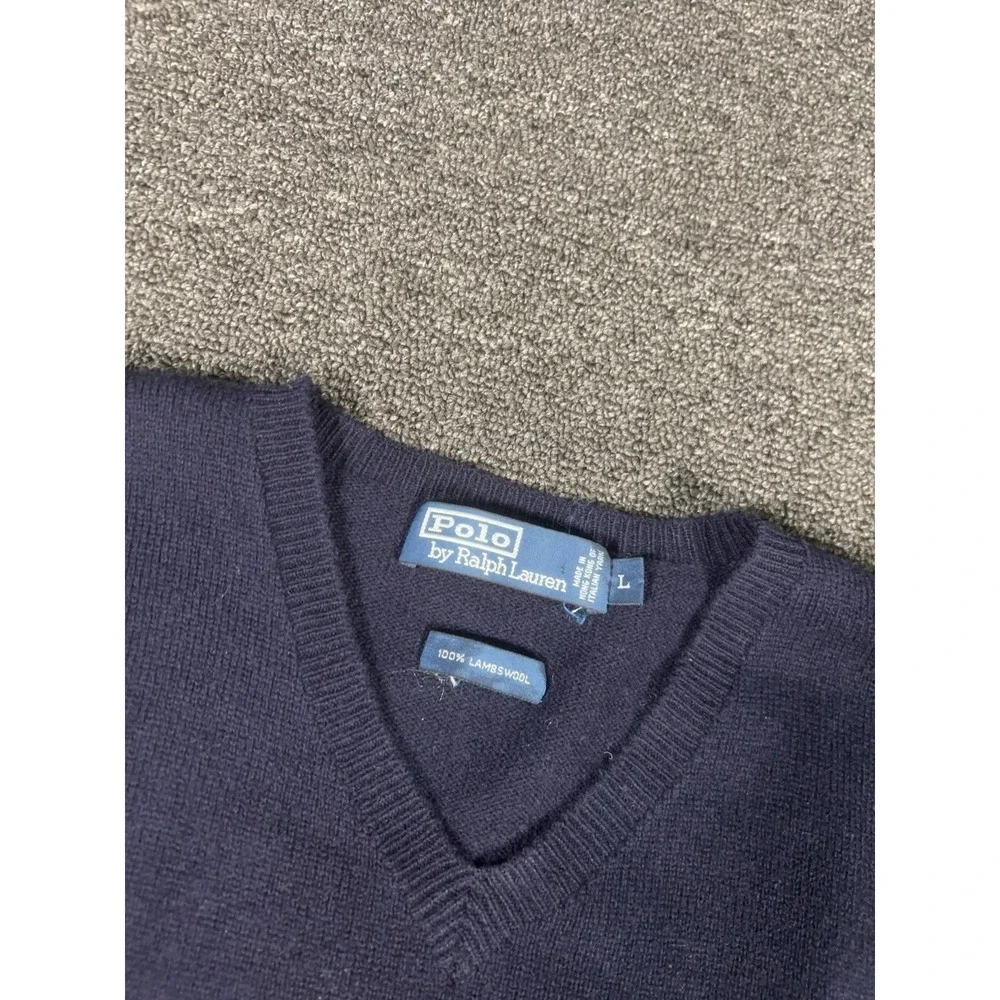 Vintage Polo Ralph Lauren Sweater Vest Men Large Navy Blue Lambswool Pony Preppy